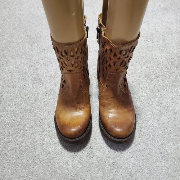 DROMEDARIS Kenza Ankle Boots Booties Leather Cut Out Rustic Brown Women 38EU 7US - Picture 3 of 14